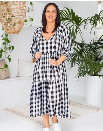 Amber Gingham Dress - Black